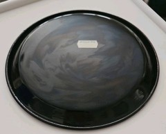 2 VINTAGE Russian Black Tole Ware Metal Trays Floral Hand Painted 7” EUC