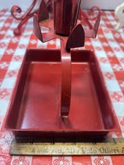 Vintage Red Metal Toleware Primitive Style Candle Holder Square Bottom Enamel