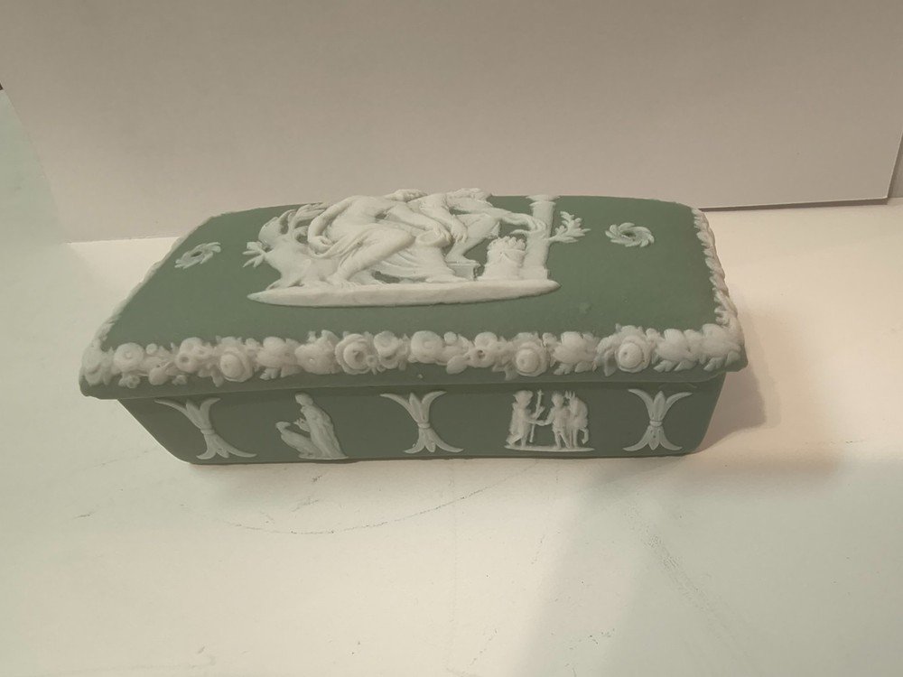 Antique Wedgwood Sage Green Jasperware Match Box 1800’s