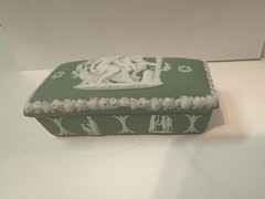 Antique Wedgwood Sage Green Jasperware Match Box 1800’s