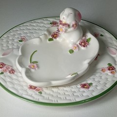 VTG Avon 1985 bunny trinket dish WEISS BRAZIL&Avon Bunny Collection plate7″ 1994
