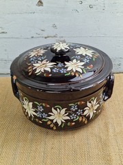 Antique Swiss Thoune Lidded Pot Edelweiss Design Signed For Restoration