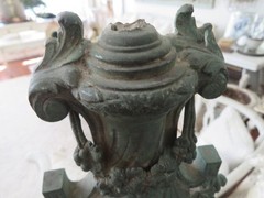 Old CAST IRON METAL Architectural FRENCH Standing Fragment Swags Flowers Green