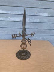 VINTAGE COPPER BRASS SAILBOAT WEATHERVANE W/STAND NAUTICAL DESK GARDEN DECOR