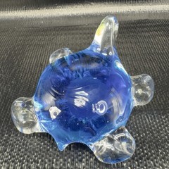 Hand Blown Art Glass Blue Turtle Paperweight Figure Hand Made Glassware Decor