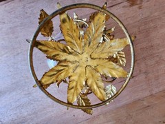 Flamingo Crystal Pedestal Bowl Dish 24KT Gold Gilt Holland Vintage Tole Roses