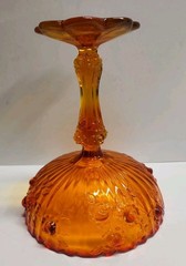 Vintage Amberina Glass Fenton Cabbage Roses Compote Pedestal Candy Dish 7.5″