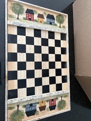 Vintage Folk Art Wooden Checkerboard Country Farmhouse Game Board Wall Decor