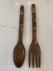 Vintage 22” Carved Wooden BIG Fork And Spoon Set Wall Decor Folk Art 1990’s