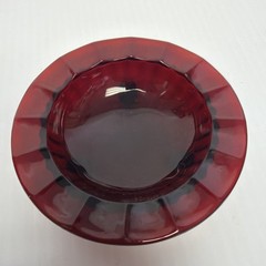 Vintage Red Footed Glass Ash Tray Trinket Dish Anchor Hocking 4″ MCM