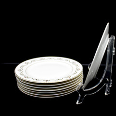 Vintage Pier 1 Salad Dessert Plates Set White Gold Scroll Red Ornaments Design