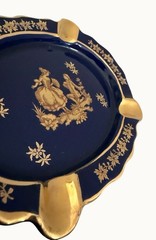 Vintage Limoges France Cobalt Blue Gold Porcelain Ashtray Courting Trinket Dish