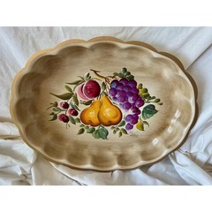 Tray Metal Toleware Beige Hand Painted Nashco New York Fruit Motif
