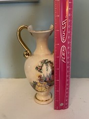 Vintage Vase Made In Norway – Girl In Royal Garden – Floral Empress Gold Detail