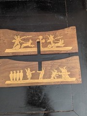 Vtg Marquetry Inlay Wooden Stand Greco Roman Mythology Art Display Base Cherub