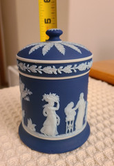 Dark Blue and White Wedgwood Jasperware Lidded Jar Approximately 4 1/2″ tall
