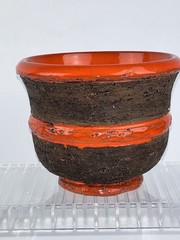 Fat Lava Drip Glaze Pottery Vase Italy MCM Orange Black 5″ x 6″ Bitossi Style