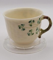 VTG Belleek Shamrock Basketweave Pattern Parian China Teacup & Saucer 1946-1981