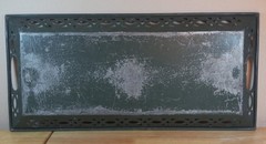 VTG MCM Pierced Metal Toleware Tole Serving Tray Handpainted Fish and Lures VGUC