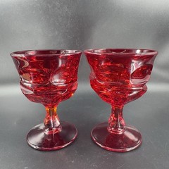 Fostoria Argus Ruby Red Water Goblet Heavy Champagne Glasses Cups Set 2 VTG