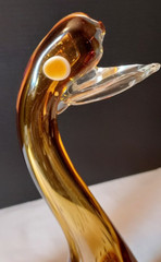 Unique Pair of Murano Hand Blown Swans/Ducks in Amber Tones and Bubbled Design