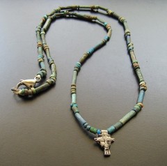 NILE Ancient Egyptian Silver Hathor Amulet Mummy Bead Necklace ca 1000 BC