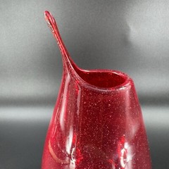 Hand Blown Studio Art Glass Vase Hand Made Glassware Vessel Red Open Top Vase