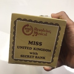 Revolving Musical Wind Up Miss United Kingdom Rooted Hair With Secret Bank