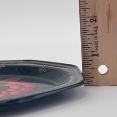 Painted Metal Mini Tray Folk Art Toleware Style Black w/ Red Orange Berries