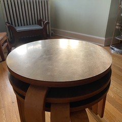 Modernist Aalto Alvar Style 3 Stacking Bent Leg Tables Vintage Formica Tops
