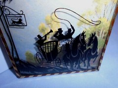 Silhouette Picture Men, Hoses, Stage Coach, Trees, Convex Glass, 4.5″x3.5″ 1940s