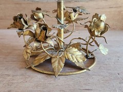 Flamingo Crystal Pedestal Bowl Dish 24KT Gold Gilt Holland Vintage Tole Roses