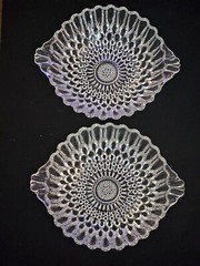 Set 6 Queens Necklace Pressed Glass Small Bowls w/ Handles & Tiny Hobnail Center