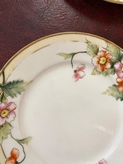 Set 7 Nippon Hand Painted 7.5” Dessert/Salad Plates Flowers Gold Detail 1900’s