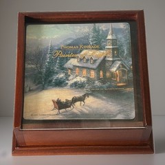 Vintage 2000 Hallmark Thomas Kinkade “Painter Of Light” 6 Coasters W/Wood Box