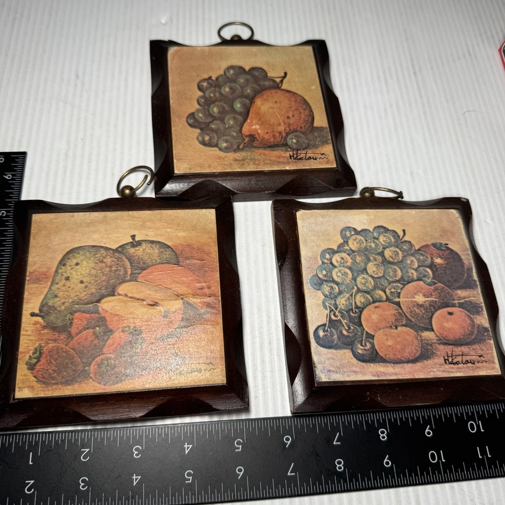 Vintage 1970s Homco Home Interior Wood Fruit Plaques Set Of 3