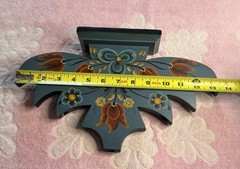 Vintage Norwegian Nordic Blue Rosemaling Wood Candle Holder Candelabra Folk Art