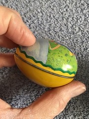 Vtg Tin Metal Egg Candy Containers RABBIT CHICK Murray Allen SWITZERLAND Lot 2
