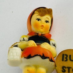 Bus Stop Girl Figurine Celluloid Hard Plastic Hummel Style Collectible