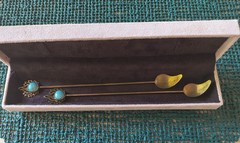 A pair of Bronze Decorative 8″ Spoon with Genuine Persian Turquoise Inlay.