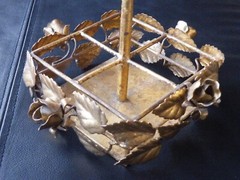 RARE VINTAGE Italy TOLE Gold Rose CENTERPIECE 4 Compart HOLDER Hollywood Regency