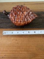 Vintage MCM Ceramic Brown Pinecone Shaped Lidded Trinket Dish
