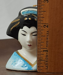 Vintage Unbranded Ceramic Hanging Incense Geisha Girl Bust in Blue Kimono