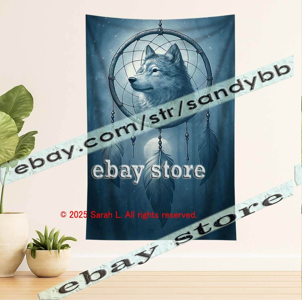 Wolf Dreamcatcher Tapestry 3D relief look Wall Art native decor 39X59 in