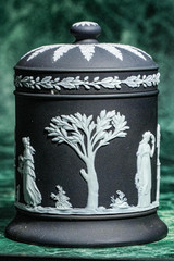 Neoclassical Antique 19th Century Wedgwood Black Jasperware Lidded Jar Tobacco