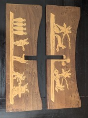 Vtg Marquetry Inlay Wooden Stand Greco Roman Mythology Art Display Base Cherub