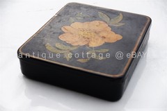antique TOLE hand painted CIGARETTE TRINKET TIN floral aafa folk art orange PRIM