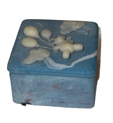 Vintage ❤️ Trinket Jewelry Box Incolay Square Teddy Bear Balloons Blue #1 Fun