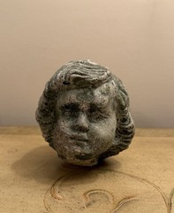 Vtg Concrete HEAD Salvaged Cement Garden STATUE Old Weathered Gothic-Child Bust!