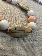 VTG MADE IN JAPAN NECKLACE WHITE PINK PALE GREEN BEADS WITH GOLD TONE ACC. 28”
